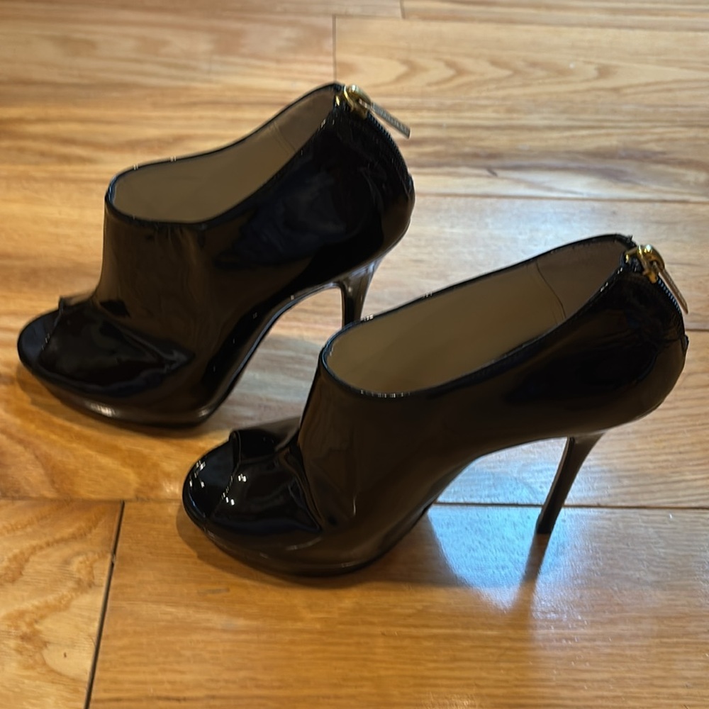 JIMMY CHOO black patent peep toe leather heels shoes booties - Picture 6 of 15